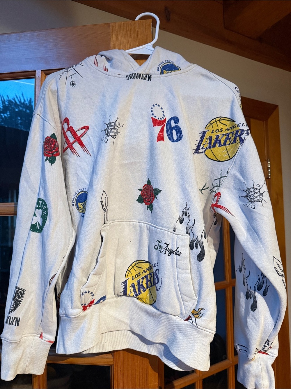 Hollister White NBA Logo Graphic Pullover Hoodie